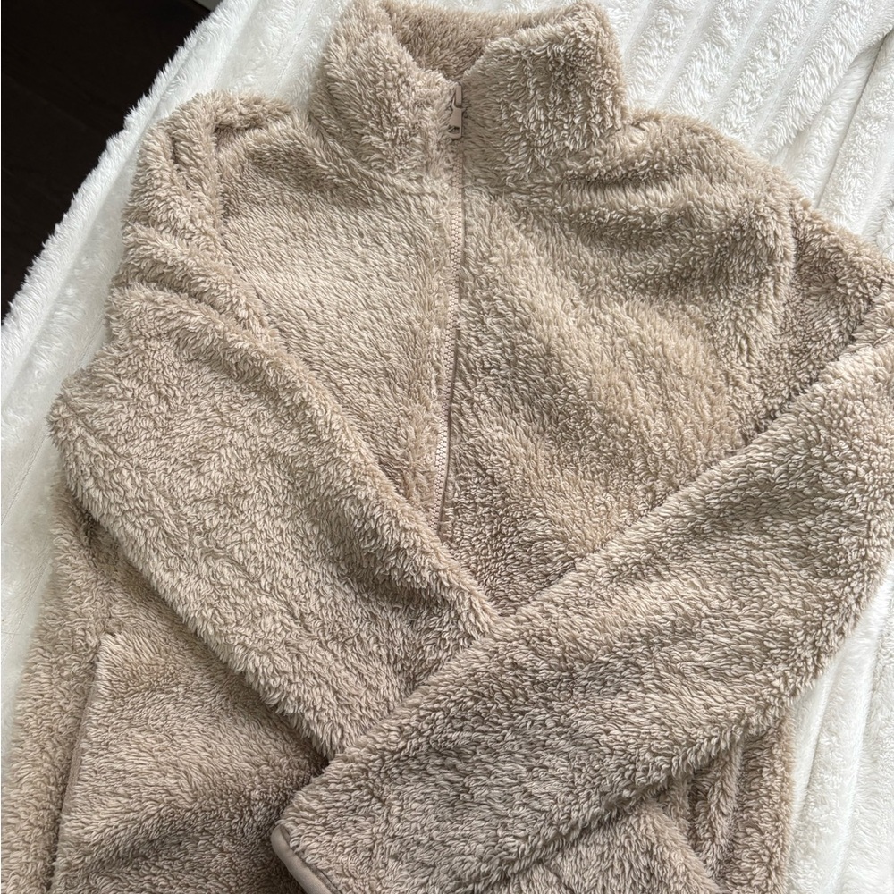 Uniqlo Light Brown (30 Natural), Sherpa Zip Jacket Yarn Fleece, Size XS - Picture 4 of 7